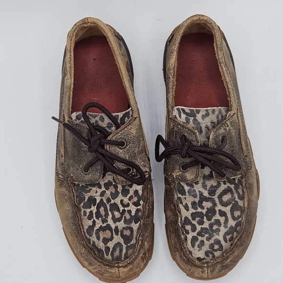 Twisted X cheetah leather moc / boat shoes size 4m - Picture 10 of 15